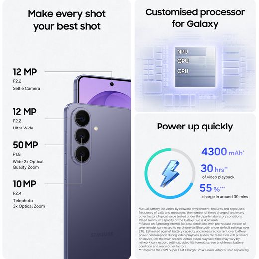 Samsung Galaxy S26 256GB Smartphone in Cobalt Violet - Annotation - features
